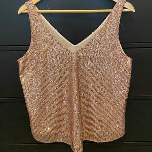 Loft Sequined Rose Gold Shell Tank - S